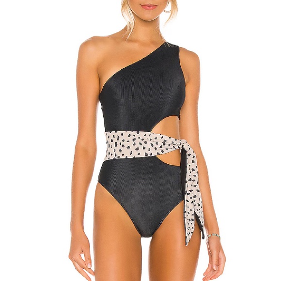 Beach Riot EUC black taupe ribbed wrap one piece M - Picture 6 of 8